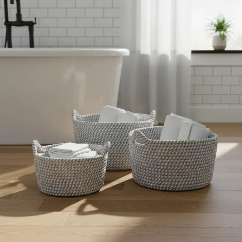 SET DE 3 CESTAS ORGANIZADORAS TEJIDAS PARA COCINA Y BAÑO - 5