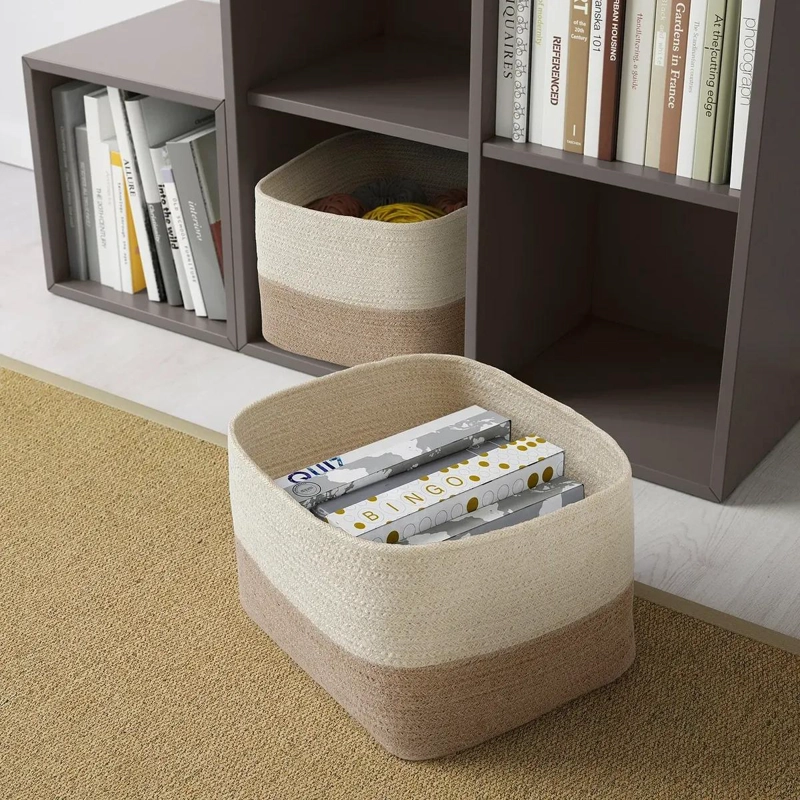 CANASTO ORGANIZADOR DE YUTE NATURAL TAMAÑO MEDIANO BEIGE - 4