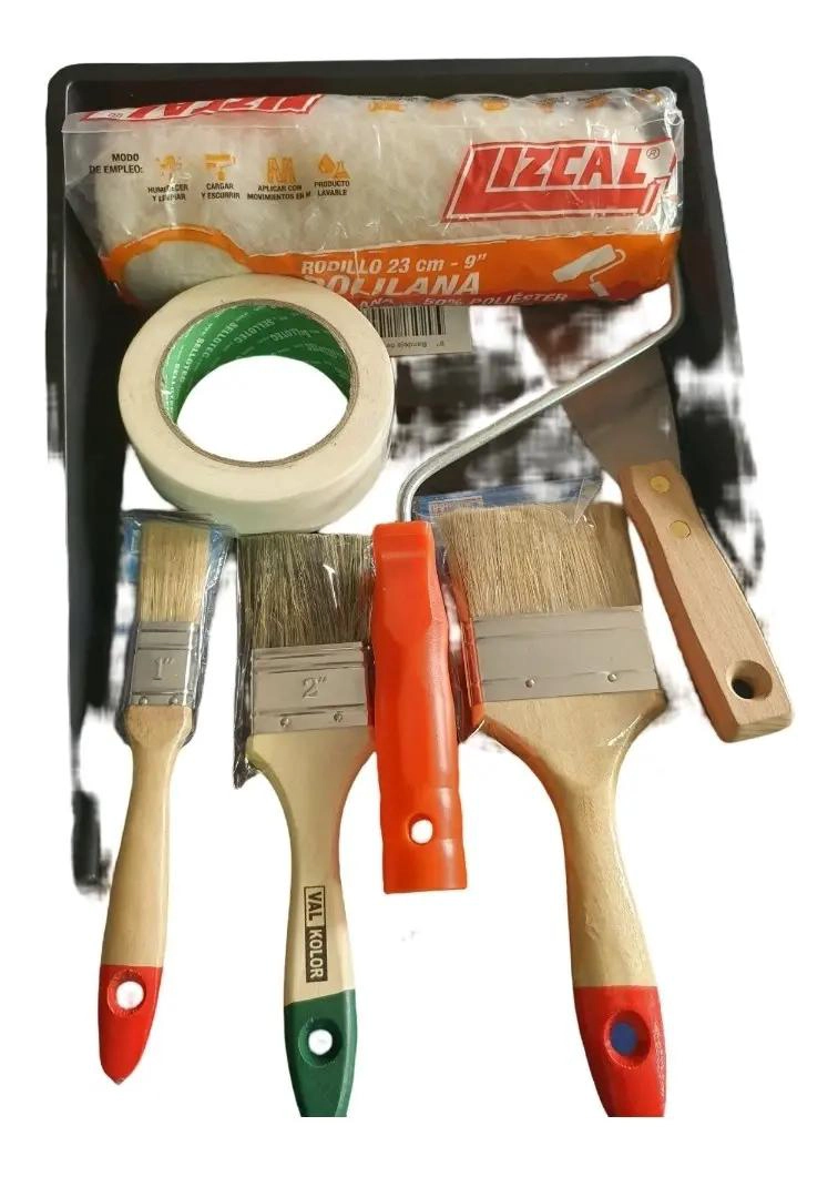 KIT COMPLETO PARA PINTAR CON BANDEJA, BROCHAS, RODILLO Y ESPATULA - 1