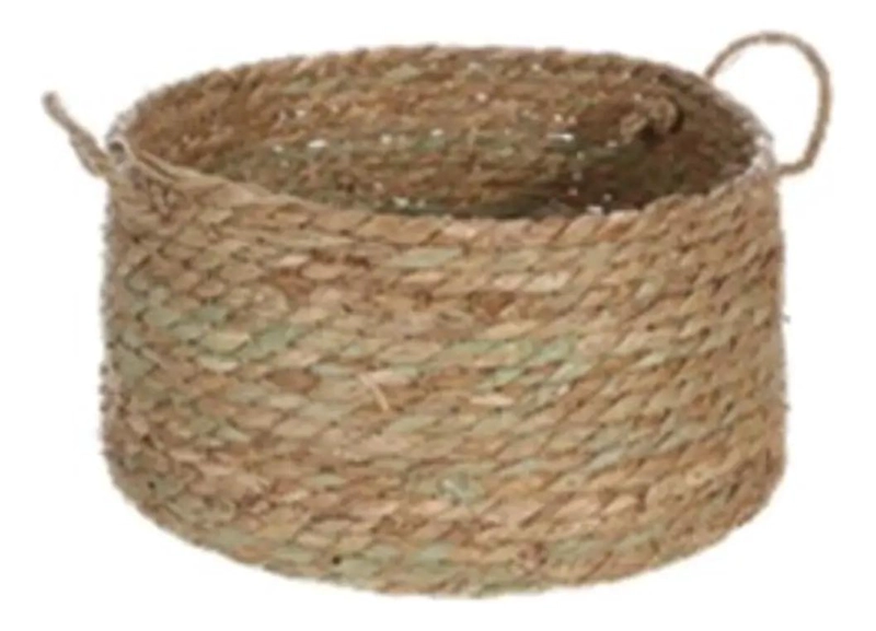 CANASTO DE FIBRA NATURAL SEAGRASS 28X15 CM CON MANIJAS BEIGE - 1