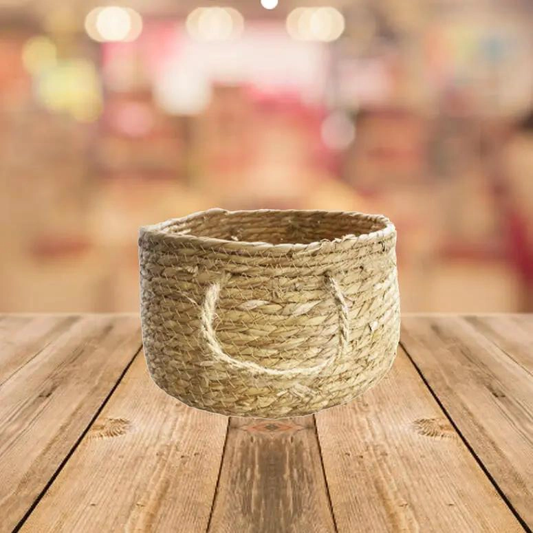 CANASTO DE FIBRA NATURAL SEAGRASS 28X15 CM CON MANIJAS BEIGE - 2