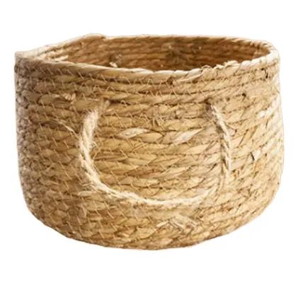 CANASTO DE FIBRA NATURAL SEAGRASS 28X15 CM CON MANIJAS BEIGE - 3