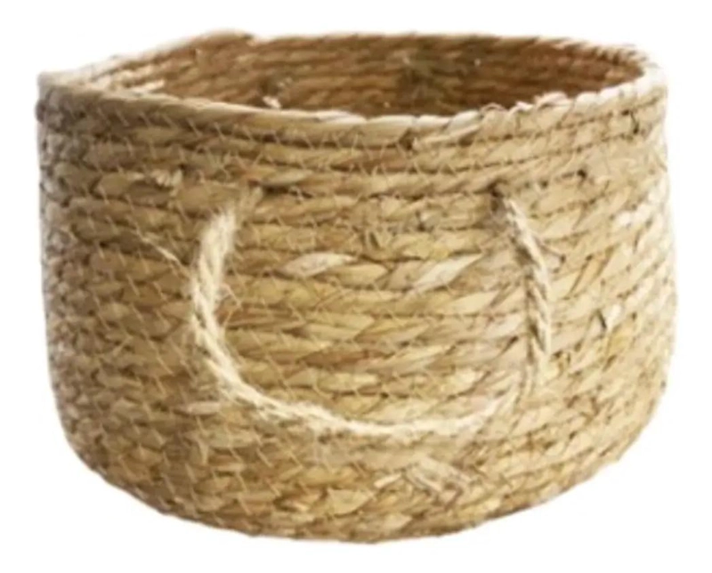 CANASTO DE FIBRA NATURAL SEAGRASS 28X15 CM CON MANIJAS BEIGE - 4