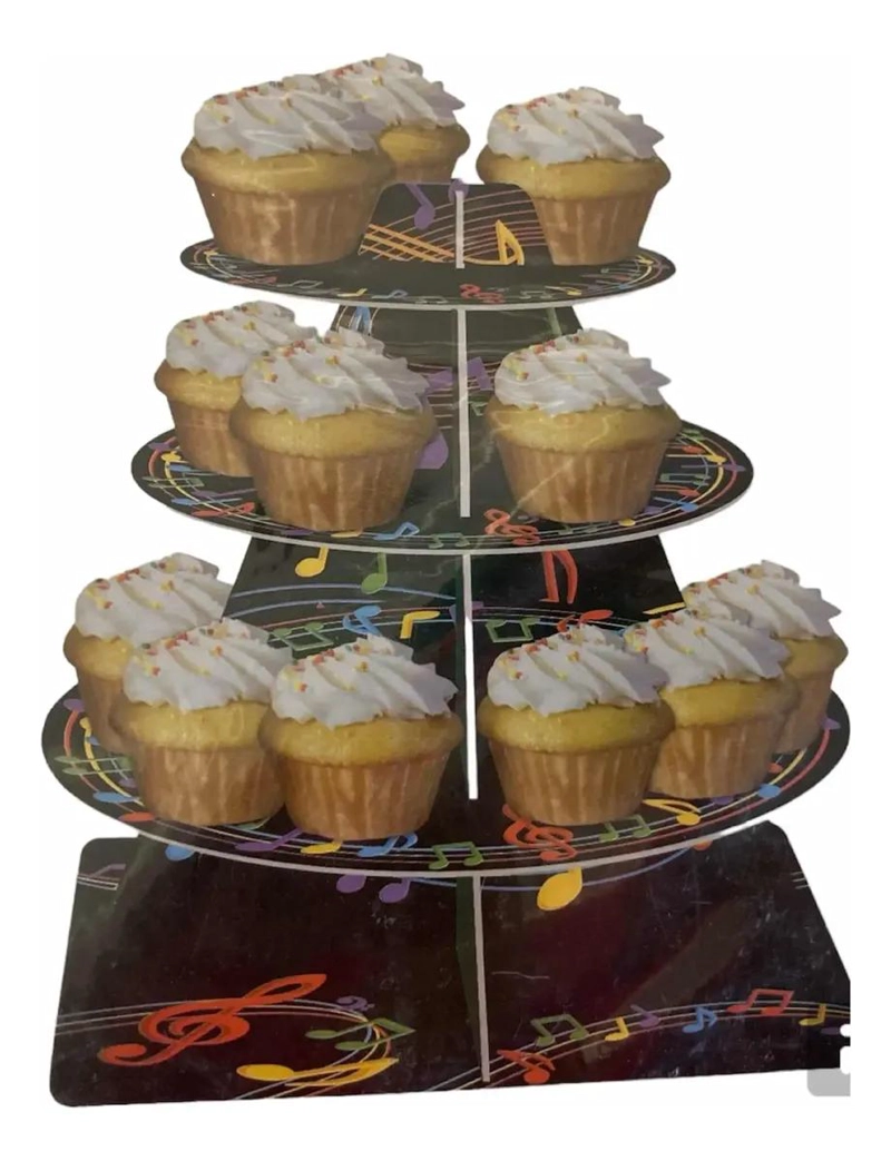 SOPORTE BANDEJA PARA CUMPLEAÑOS CON DISEÑO DE NOTAS MUSICALES - 2