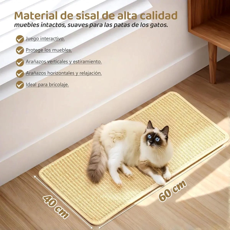 ALFOMBRA RASCADOR PARA GATO DE SISAL ADHESIVA PARA SOFA Y PUERTA - 2