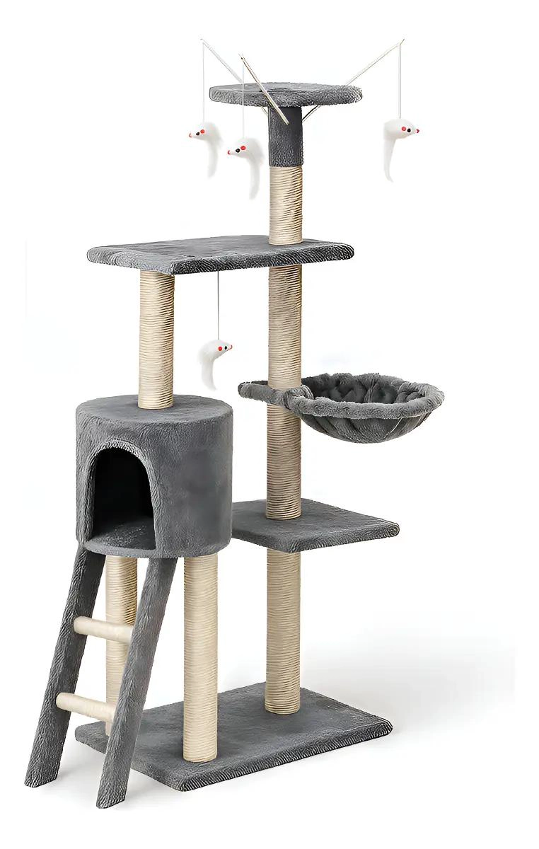 TORRE RASCADOR PARA GATOS CON HAMACA Y PLATAFORMA DE DESCANSO - 1