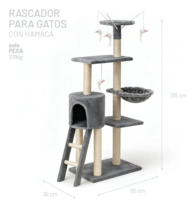 TORRE RASCADOR PARA GATOS CON HAMACA Y PLATAFORMA DE DESCANSO - 2