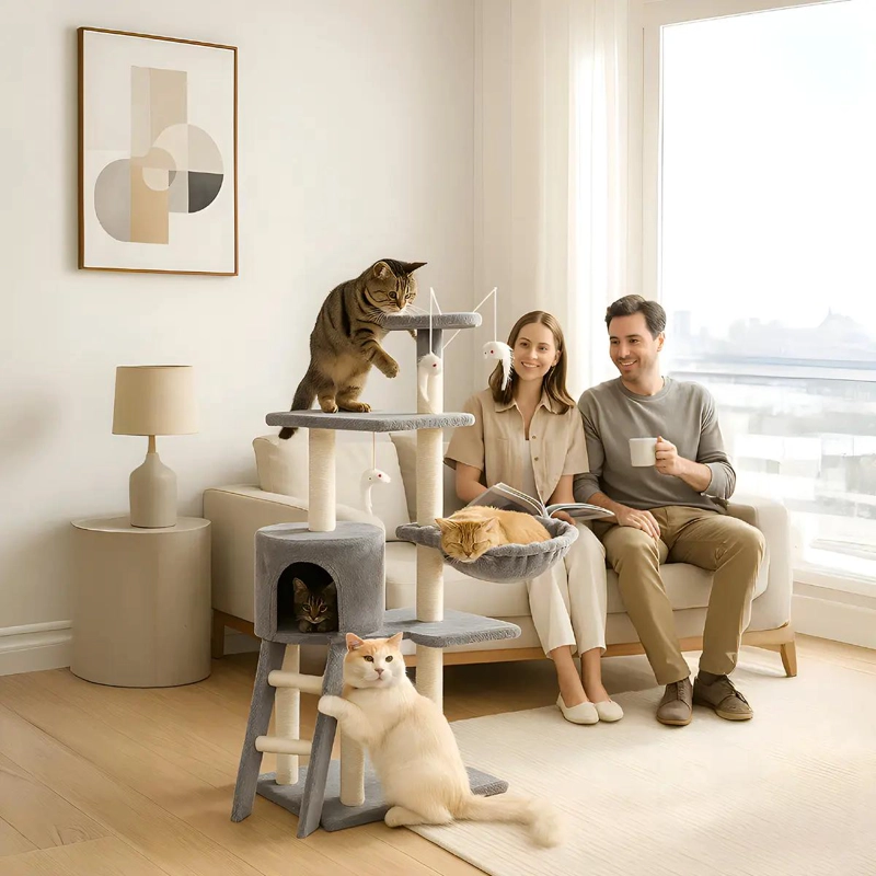 TORRE RASCADOR PARA GATOS CON HAMACA Y PLATAFORMA DE DESCANSO - 3