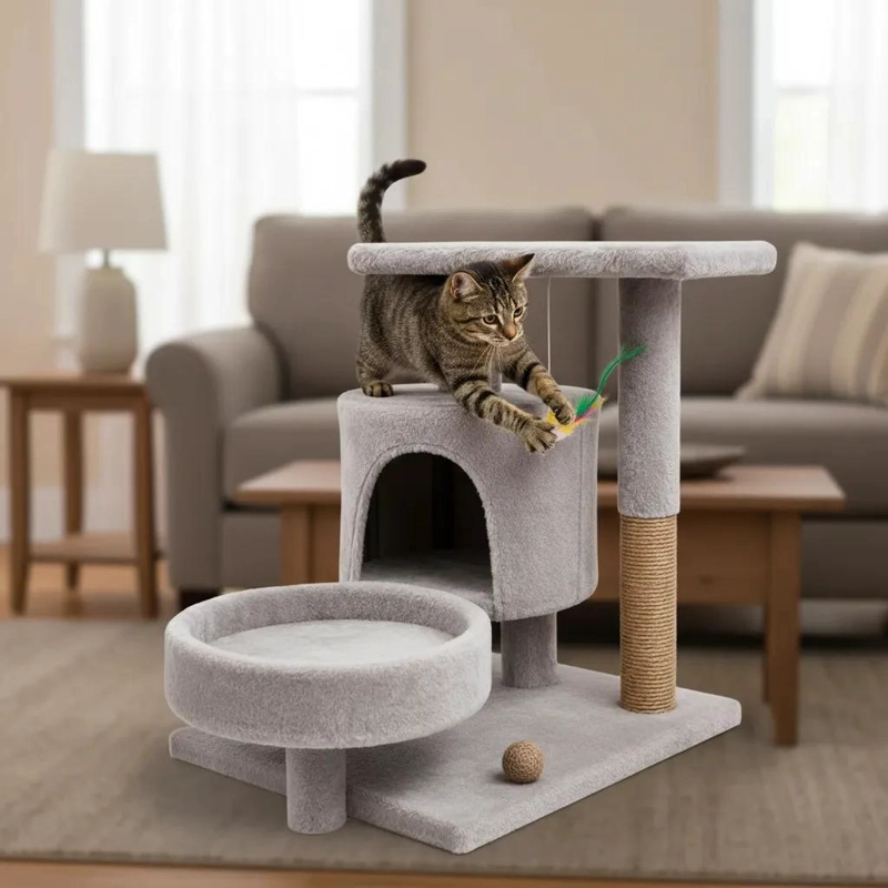 RASCADOR PARA GATOS CON ARBOL, CASA, CAMA Y POSTE PARA JUEGO - 2