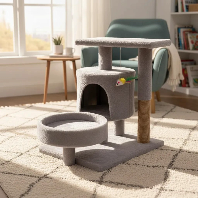 RASCADOR PARA GATOS CON ARBOL, CASA, CAMA Y POSTE PARA JUEGO - 4
