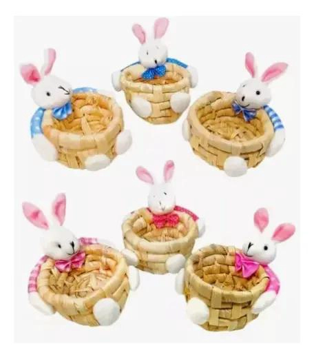 SET DE 12 CESTAS DE MIMBRE CON DISEÑO DE CONEJO PARA PASCUA - 1
