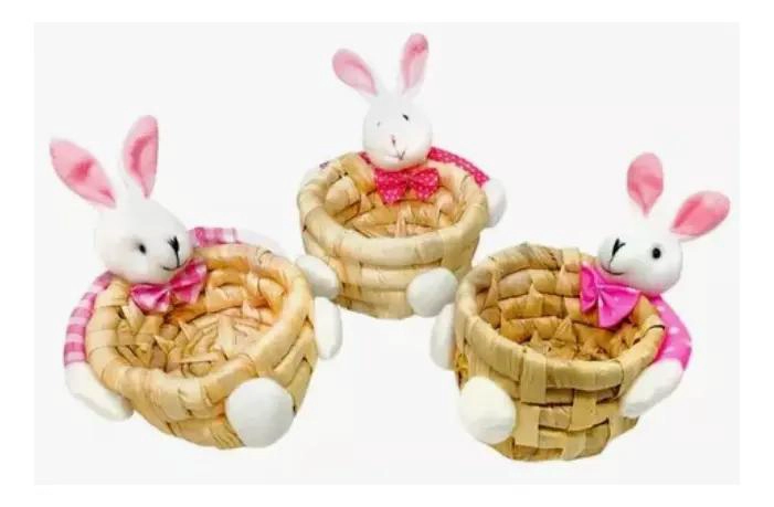 SET DE 12 CESTAS DE MIMBRE CON DISEÑO DE CONEJO PARA PASCUA - 3