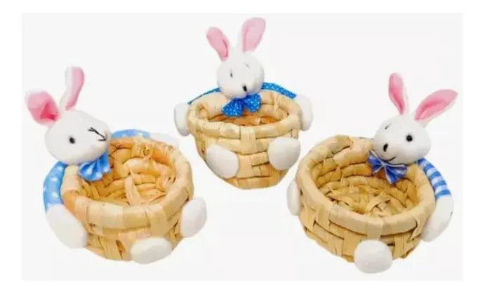 SET DE 12 CESTAS DE MIMBRE CON DISEÑO DE CONEJO PARA PASCUA - 4