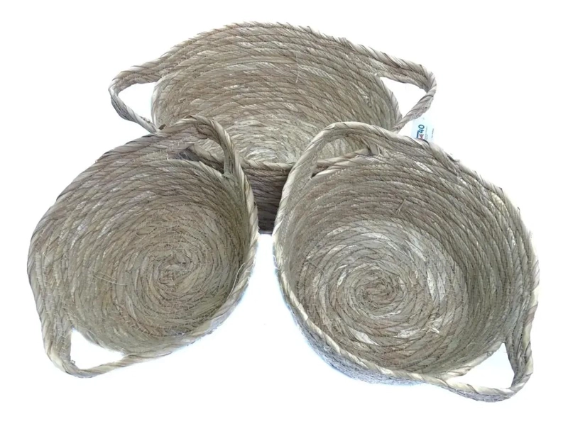 SET DE 3 CANASTOS DE MIMBRE CON MANILLAS PARA ALMACENAMIENTO - 1