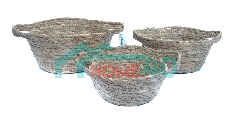 SET DE 3 CANASTOS DE MIMBRE CON MANILLAS PARA ALMACENAMIENTO - 2