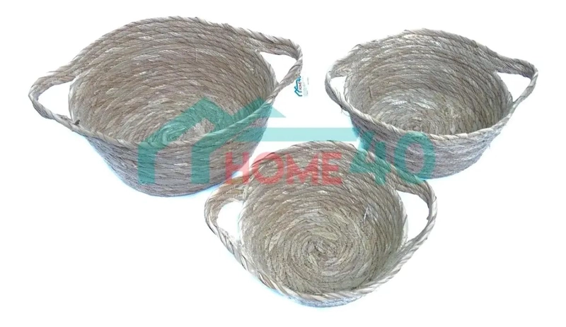 SET DE 3 CANASTOS DE MIMBRE CON MANILLAS PARA ALMACENAMIENTO - 3