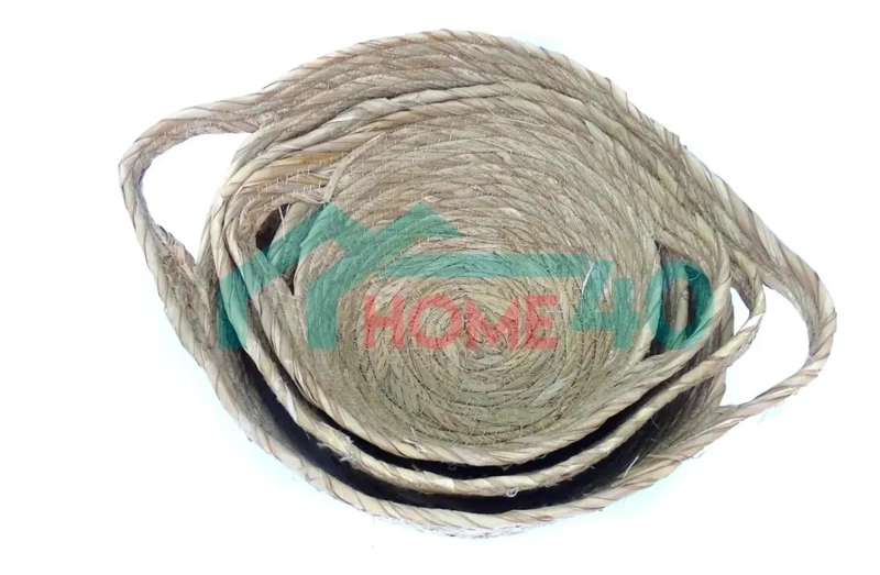 SET DE 3 CANASTOS DE MIMBRE CON MANILLAS PARA ALMACENAMIENTO - 4