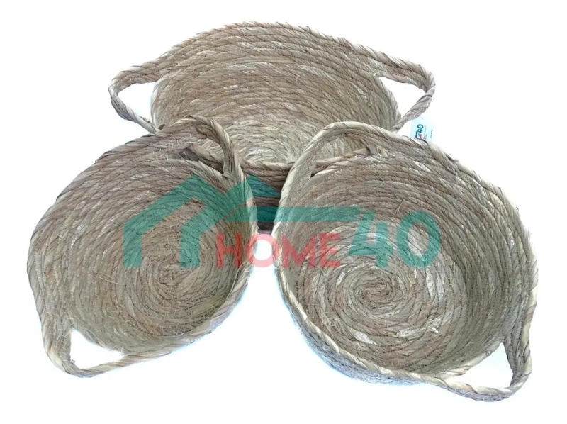 SET DE 3 CANASTOS DE MIMBRE CON MANILLAS PARA ALMACENAMIENTO - 5