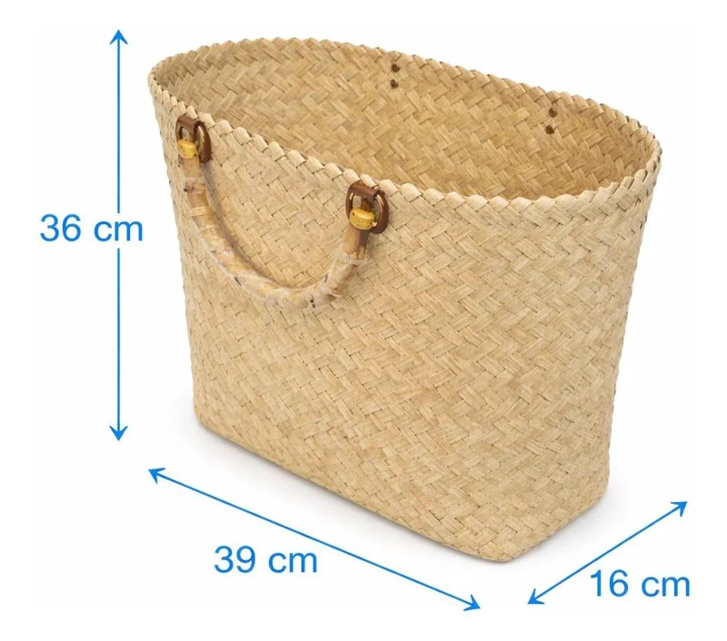 CANASTO ORGANIZADOR DE FIBRA NATURAL CON MANILLAS ESTILO BOHO PARA HOGAR - 3