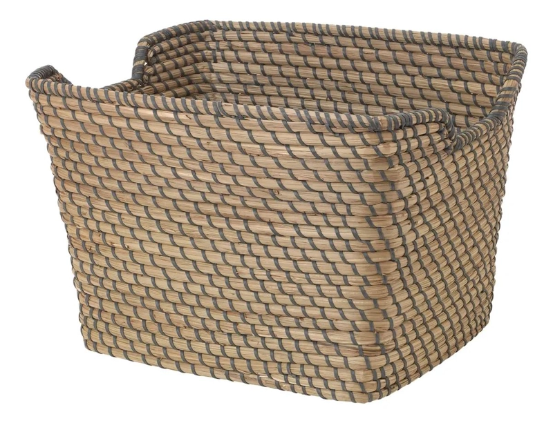 CANASTO ORGANIZADOR DE JUNCO MARINO GRIS CON MEDIDAS 30X36X25 CM - 1