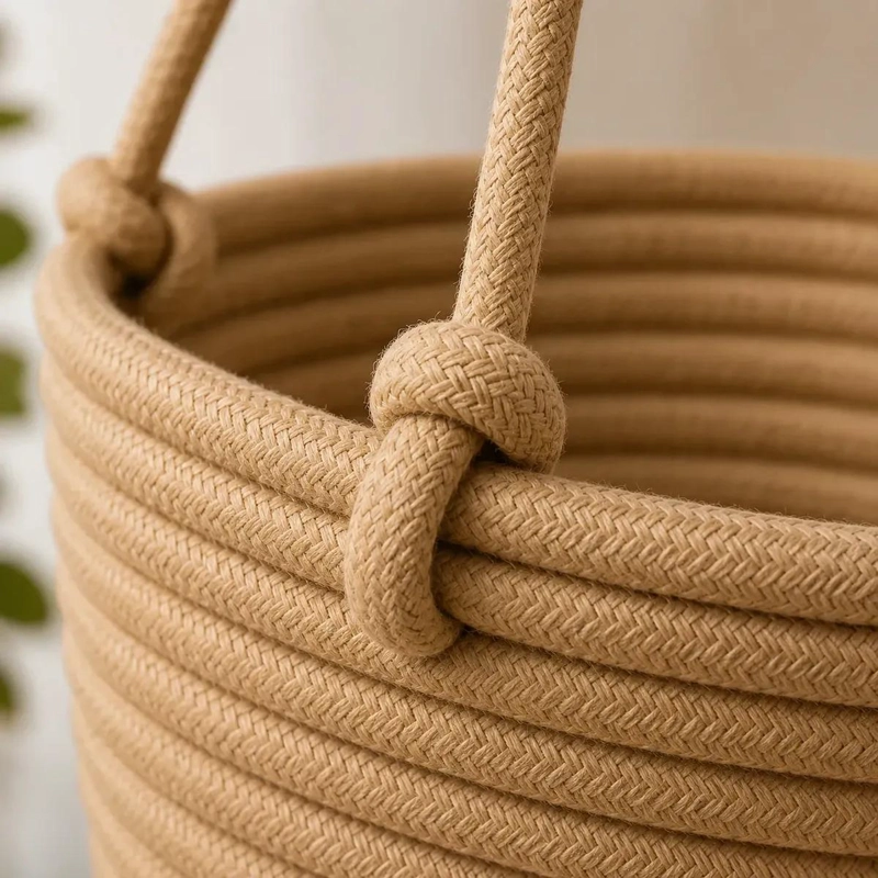 SET DE 3 CESTOS COLGANTES DE YUTE TEJIDO PARA DECORACION DE HOGAR - 3