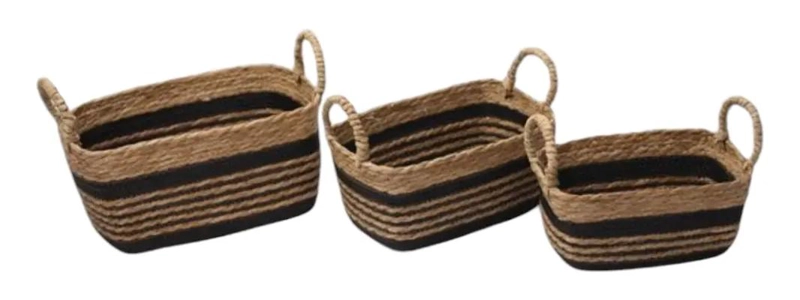 SET DE 3 CANASTOS DE FIBRA NATURAL EN TAMAÑOS VARIADOS PARA ORGANIZACION - 1