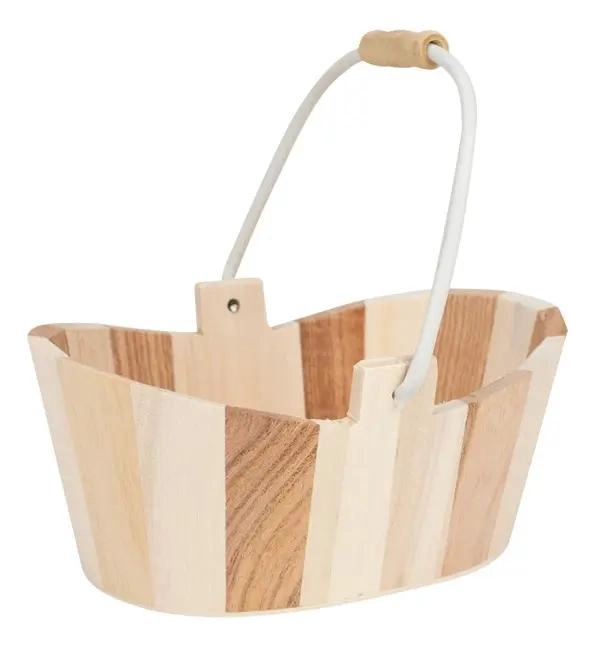 CANASTO OVALADO DE MADERA NATURAL PARA ALMACENAMIENTO Y DECORACION - 1