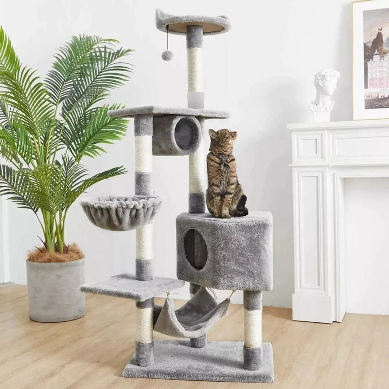TORRE RASCADOR PARA GATOS DE 150 CM CON HAMACA Y TERCIOPELO - 4