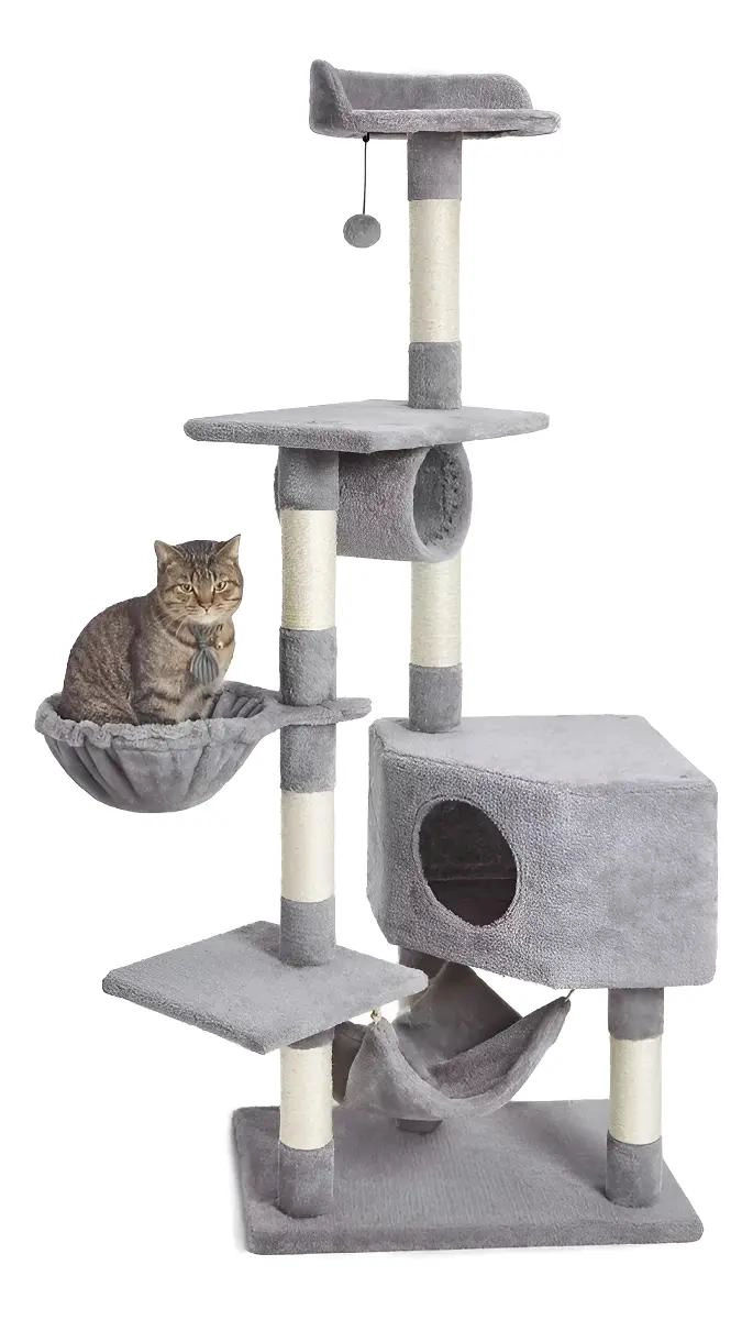 RASCADOR PARA GATO DE TERCIOPELO GRIS CON ALTURA DE 150 CM - 1