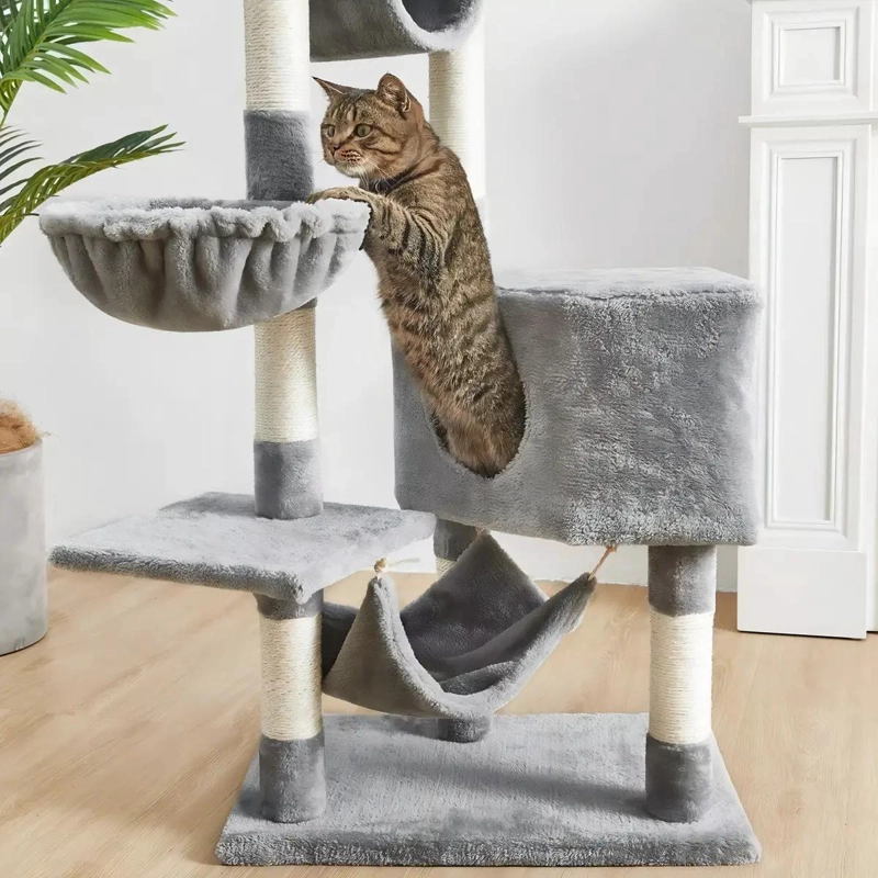 RASCADOR PARA GATO DE TERCIOPELO GRIS CON ALTURA DE 150 CM - 2