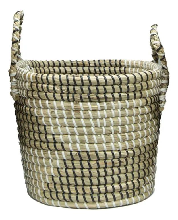 CANASTO DECORATIVO DE HIERBA MARINA NATURAL TAMAÑO 26X21 CM - 1