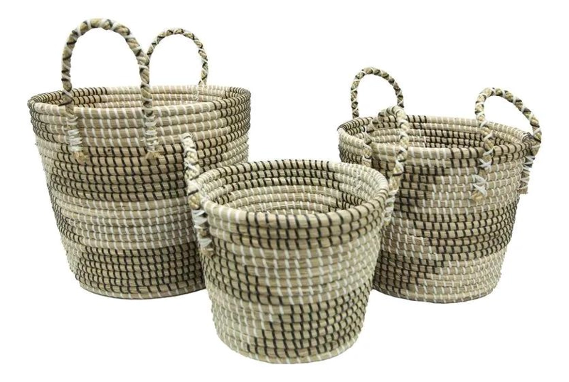 CANASTO DECORATIVO DE HIERBA MARINA NATURAL TAMAÑO 26X21 CM - 2