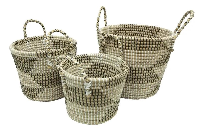CANASTO DECORATIVO DE HIERBA MARINA NATURAL TAMAÑO 26X21 CM - 3