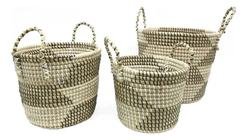 CANASTO DECORATIVO DE HIERBA MARINA NATURAL TAMAÑO 26X21 CM - 4