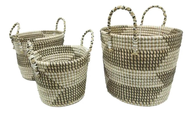 CANASTO DECORATIVO DE HIERBA MARINA NATURAL TAMAÑO 26X21 CM - 5