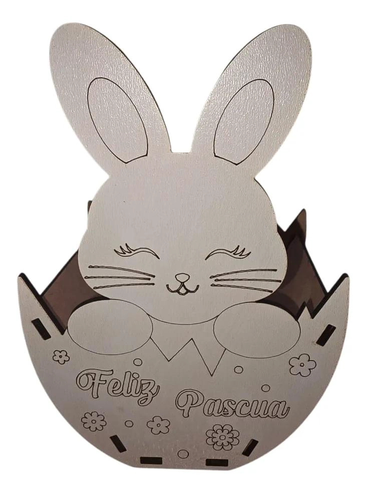 SET DE 6 CANASTOS DE MADERA CON DISEÑO DE CONEJO PARA PASCUA - 1