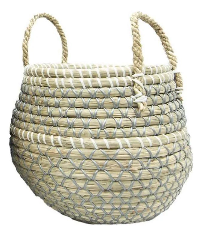 CANASTO DECORATIVO DE HIERBA MARINA NATURAL 30X45 CM PARA ORGANIZACION - 1