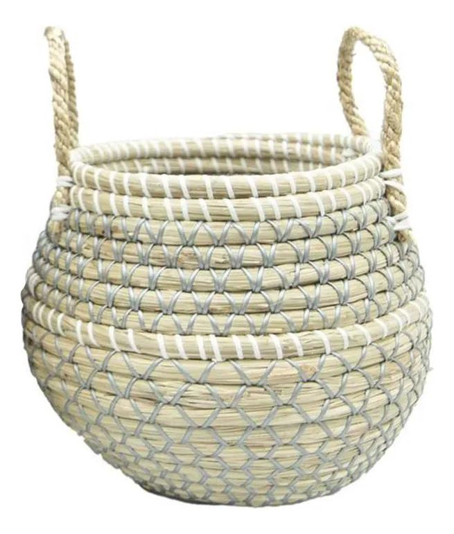 CANASTO DECORATIVO DE HIERBA MARINA NATURAL 30X45 CM PARA ORGANIZACION - 2
