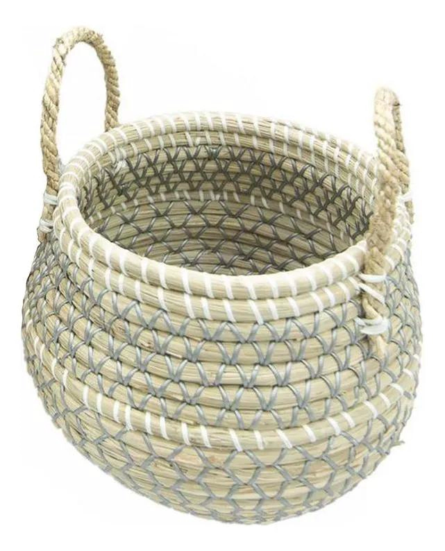 CANASTO DECORATIVO DE HIERBA MARINA NATURAL 30X45 CM PARA ORGANIZACION - 3