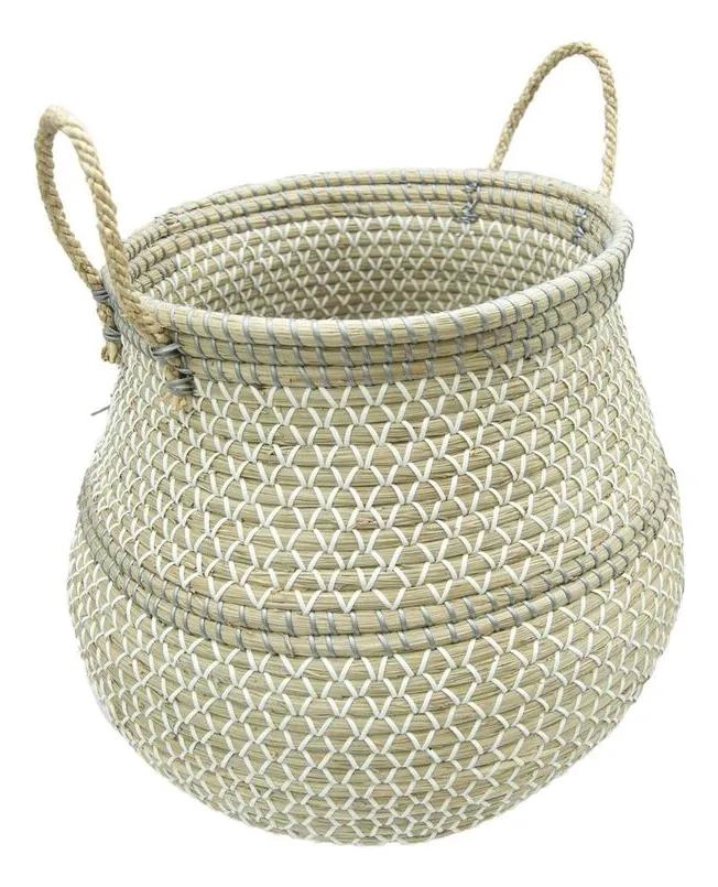 CANASTO DECORATIVO DE HIERBA MARINA NATURAL 30X45 CM PARA ORGANIZACION - 4