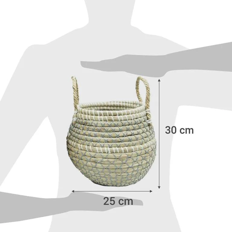 CANASTO DECORATIVO DE HIERBA MARINA NATURAL 30X45 CM PARA ORGANIZACION - 5