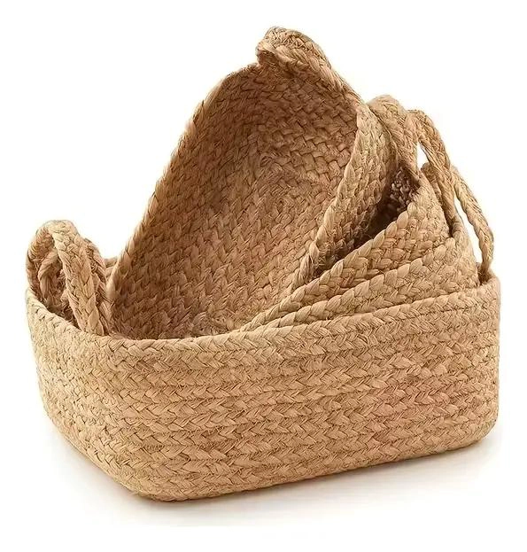 JUEGO DE 4 CESTAS TEJIDAS DE CUERDA DE YUTE PARA ALMACENAMIENTO - 1