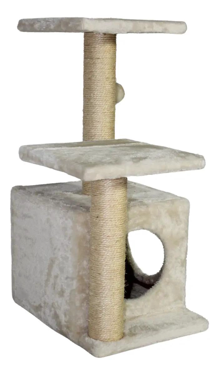 TORRE RASCADOR PARA GATO CON CASITA Y JUGUETE GRIS - 2