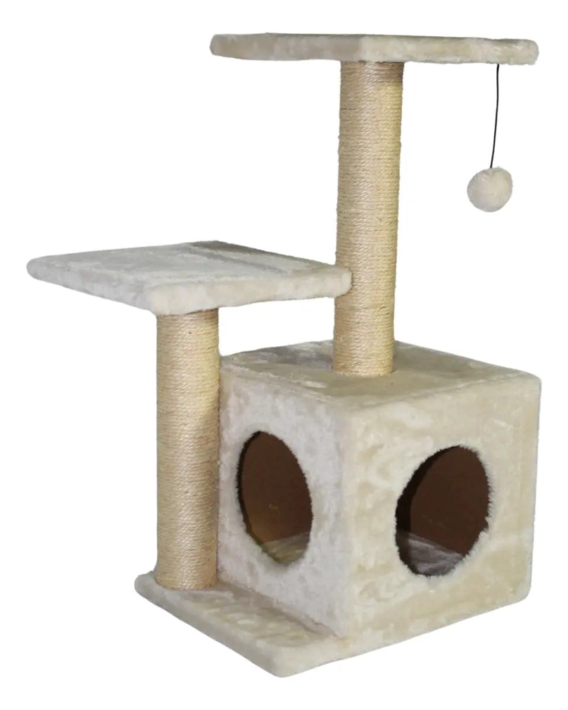 TORRE RASCADOR PARA GATO CON CASITA Y JUGUETE GRIS - 3