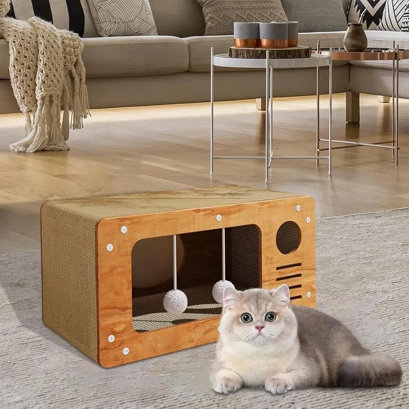 CAMA Y RASCADOR PARA GATOS DOS EN UNO DE CARTON RESISTENTE - 3