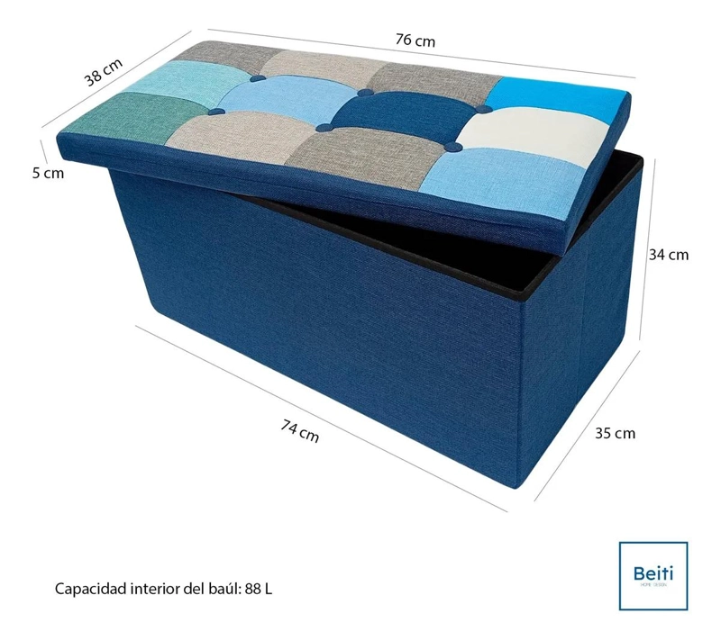 PUFF BAUL PLEGABLE ORGANIZADOR CON TELA RESISTENTE AZUL MIX 76X38 CM - 2
