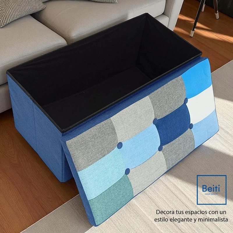 PUFF BAUL PLEGABLE ORGANIZADOR CON TELA RESISTENTE AZUL MIX 76X38 CM - 4