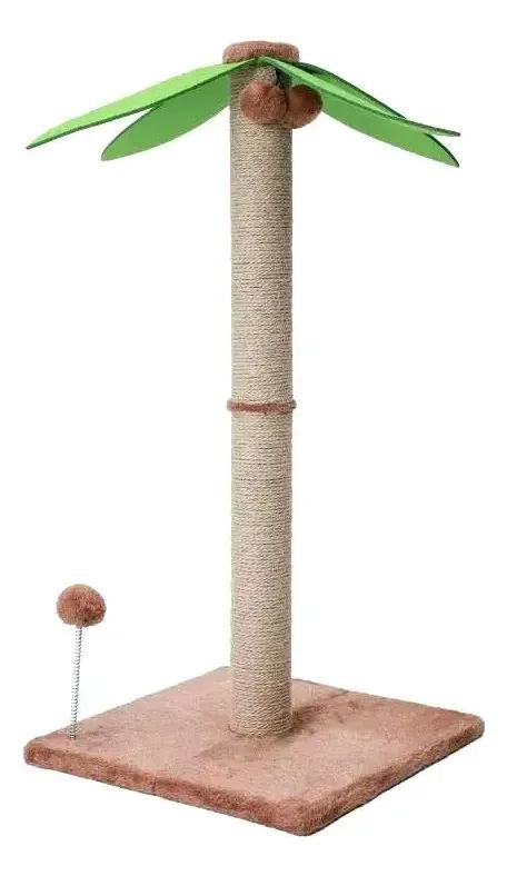 ARBOL RASCADOR PARA GATO CON DISEÑO DE PALMERA DE COCO Y JUGUETE INTERACTIVO - 1