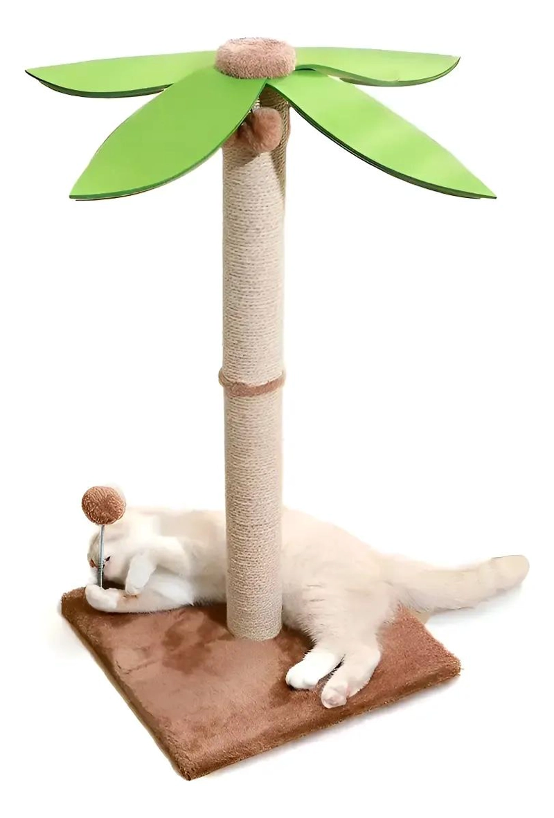 ARBOL RASCADOR PARA GATO CON DISEÑO DE PALMERA DE COCO Y JUGUETE INTERACTIVO - 3
