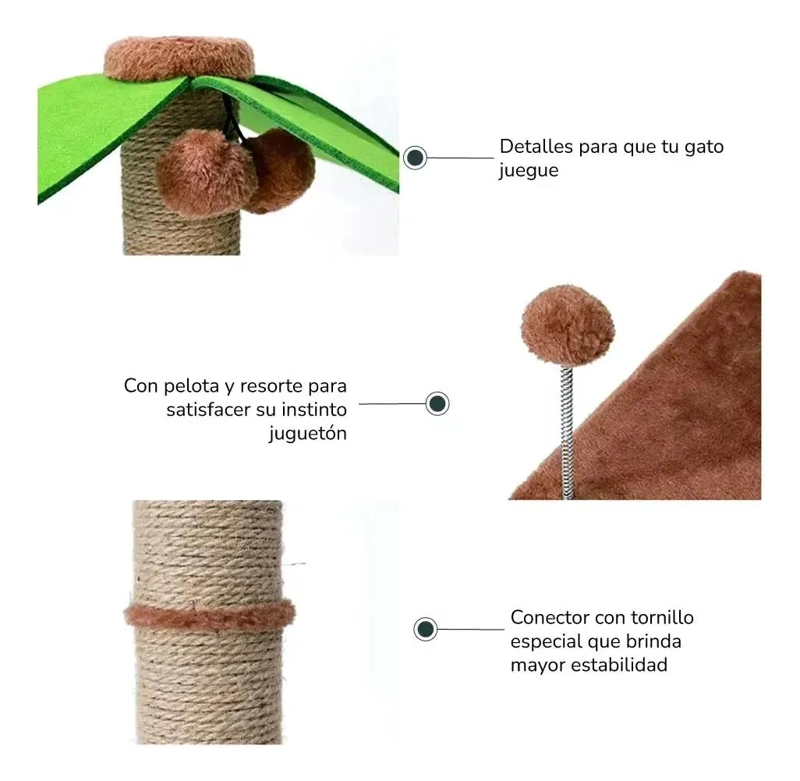 ARBOL RASCADOR PARA GATO CON DISEÑO DE PALMERA DE COCO Y JUGUETE INTERACTIVO - 4